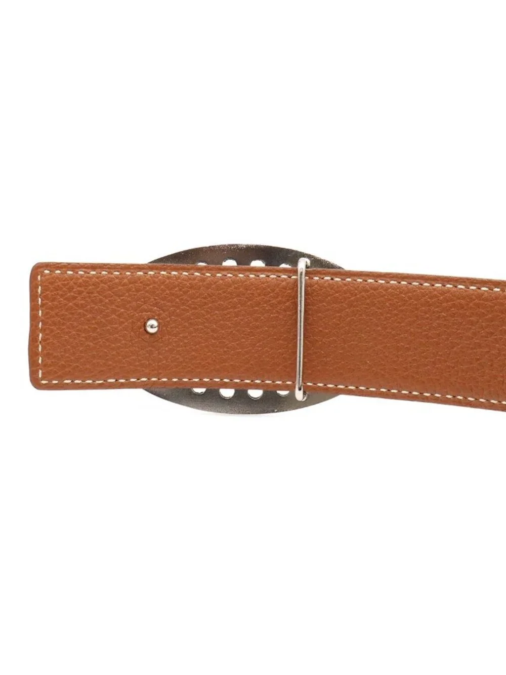Hermes Evelyne Reversible Belt Logo Perforated Leather Black Silver 90